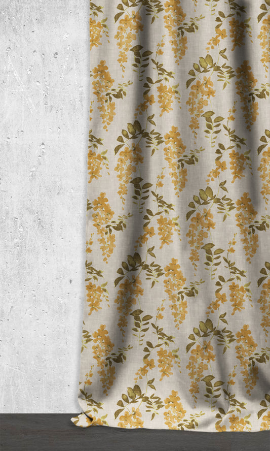 Dimout Floral Curtains (Honey Yellow/ Grey)