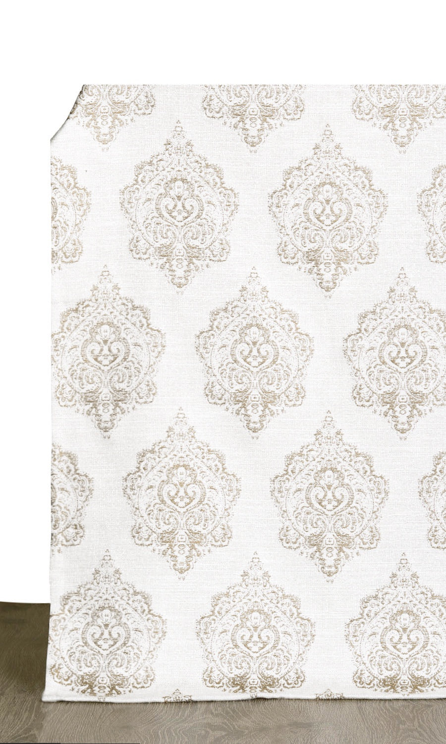 Damask Poly-Cotton Window Treatments Fabric Sample (Cream/ Pale Beige)