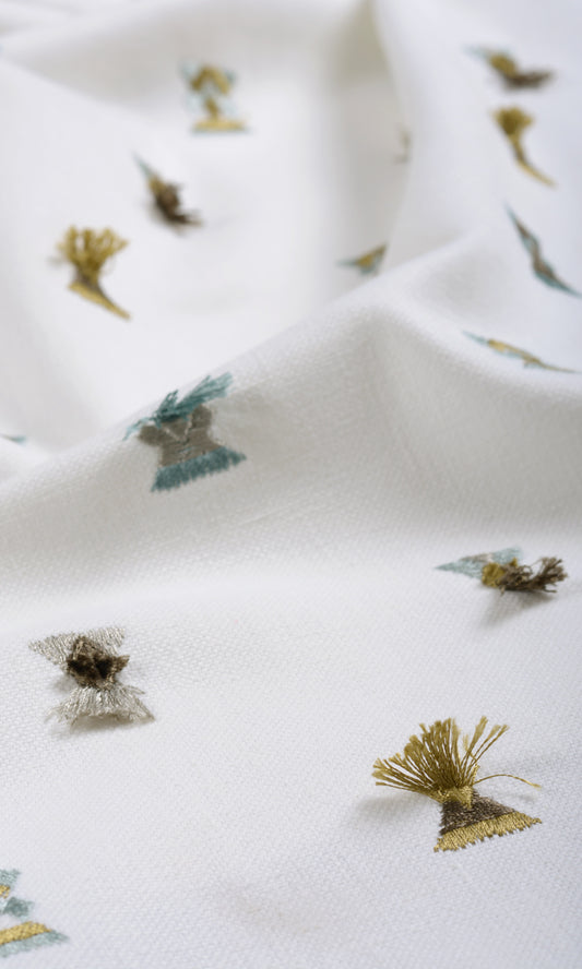 Embroidered Home Décor Fabric Sample (Green/ Blue/ White)