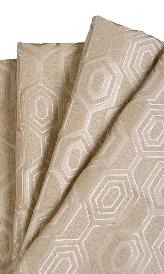 Jacquard Honeycomb Patterned Drapes (Beige)
