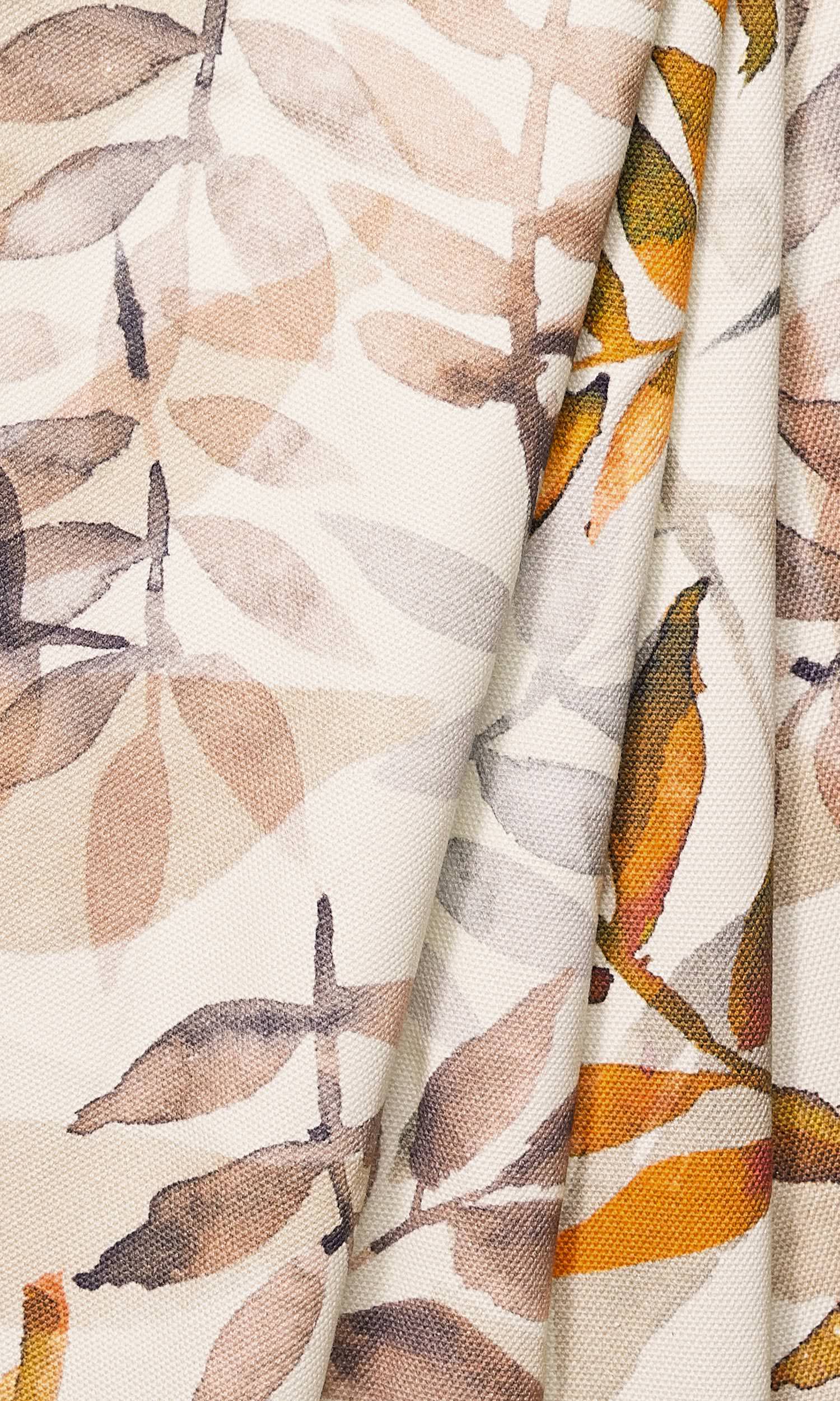 Floral Cotton Window Treatments Fabric Sample (Orange/ Gray/ Brown)