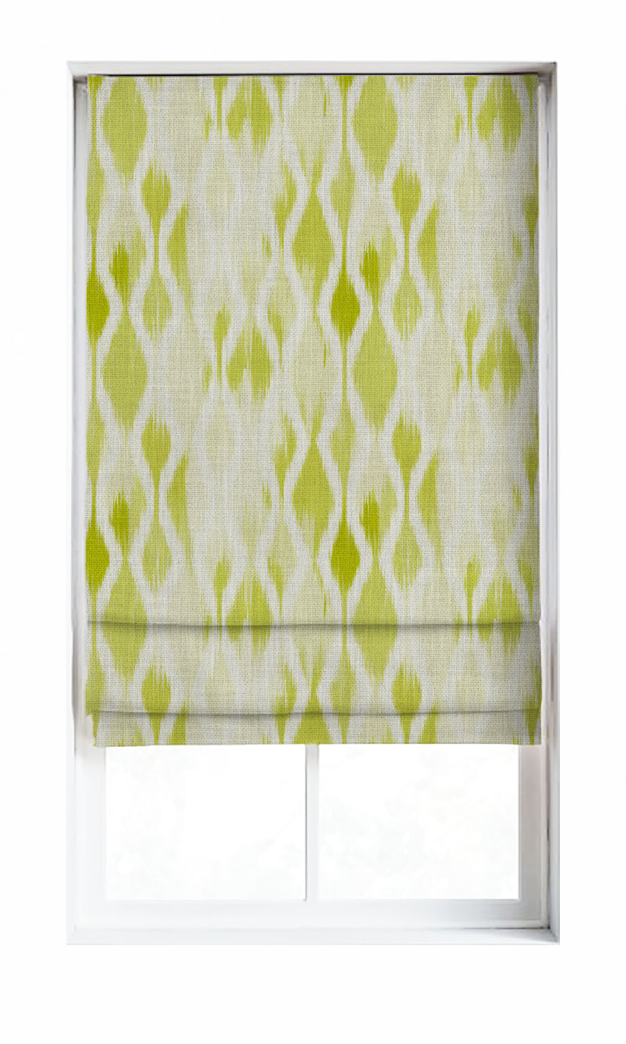 Ikat-Style Window Treatments Fabric By the Metre (White/ Pear Green)
