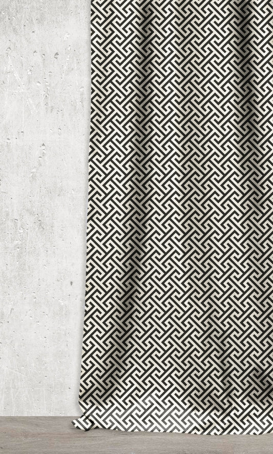 Geometrical Print Home Décor Fabric By the Metre (Black/ Ivory)