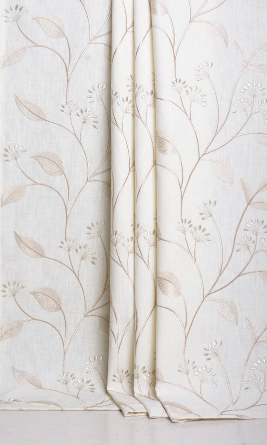 Floral Embroidery Home Décor Fabric Sample (White/ Cream)