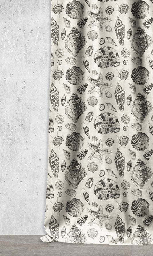 Coastal Theme Home Décor Fabric Sample (Black/ Milky White)