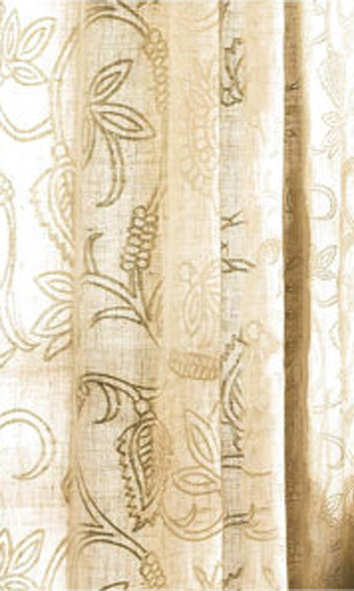 Floral Embroidered Linen Fabric Material By the Metre (Brown)