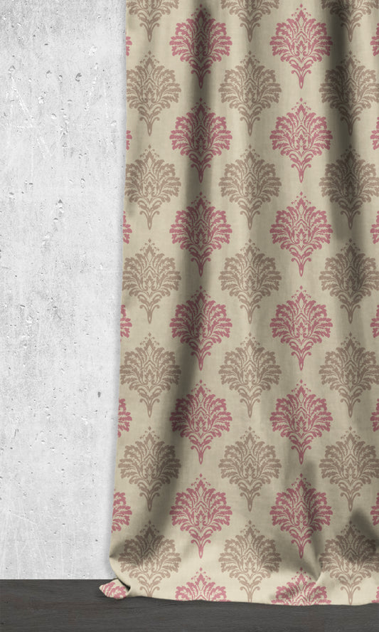 Dimout Damask Drapes (Pink/ Grey/ White)